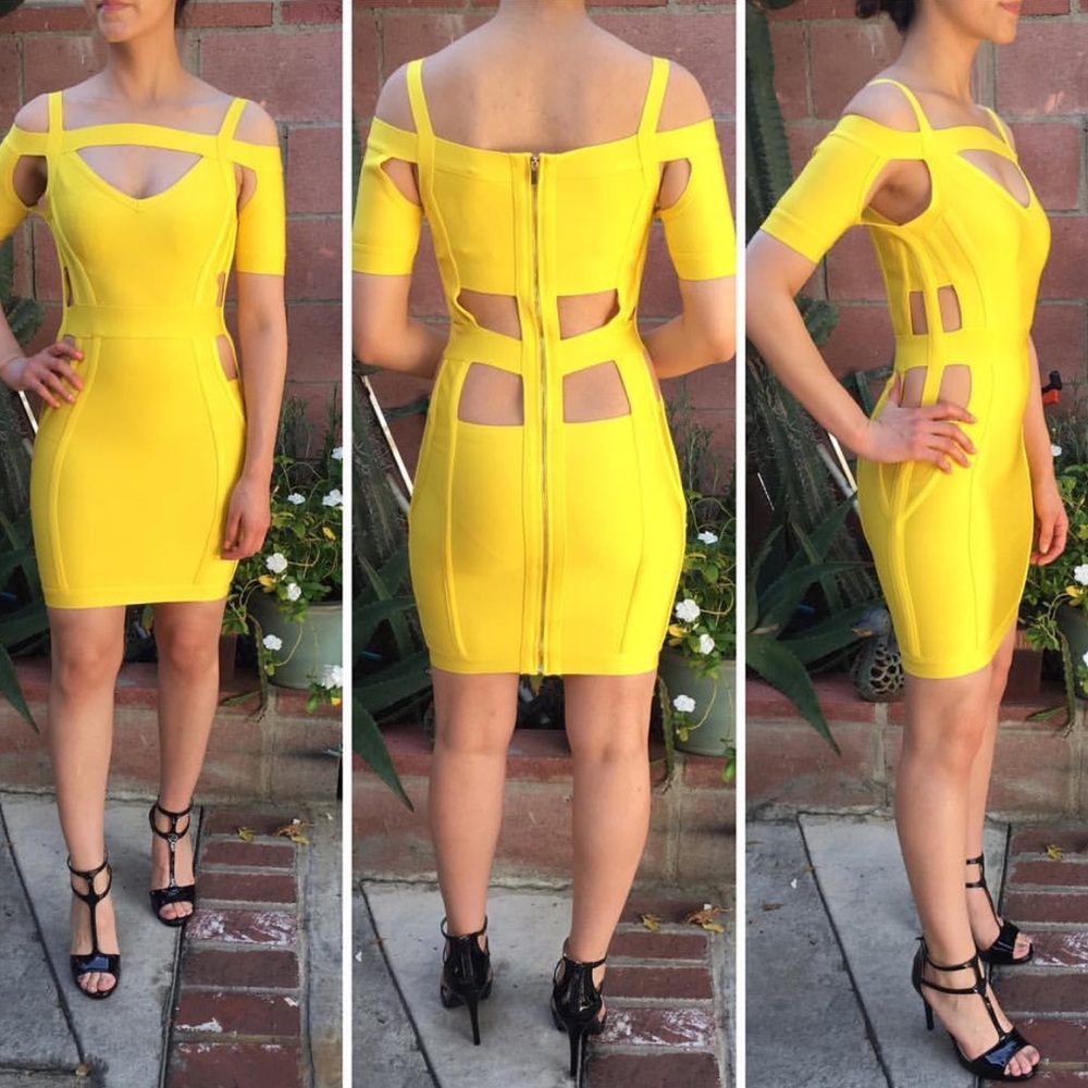 Yellow bandage dress.